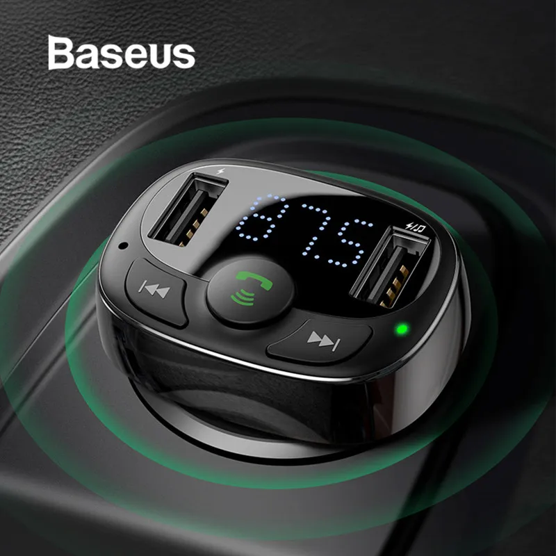 Baseus Car Charger for iPhone Mobile Phone Handsfree FM Transmitter Bluetooth Car Kit LCD MP3 Player Dual USB Car Phone Charger