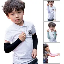 Для детей лето защита от ультрафиолета Ice Silk охлаждающий руку рукава сплошной цвет Открытый Солнцезащитный Крем защитный длинные перчатки