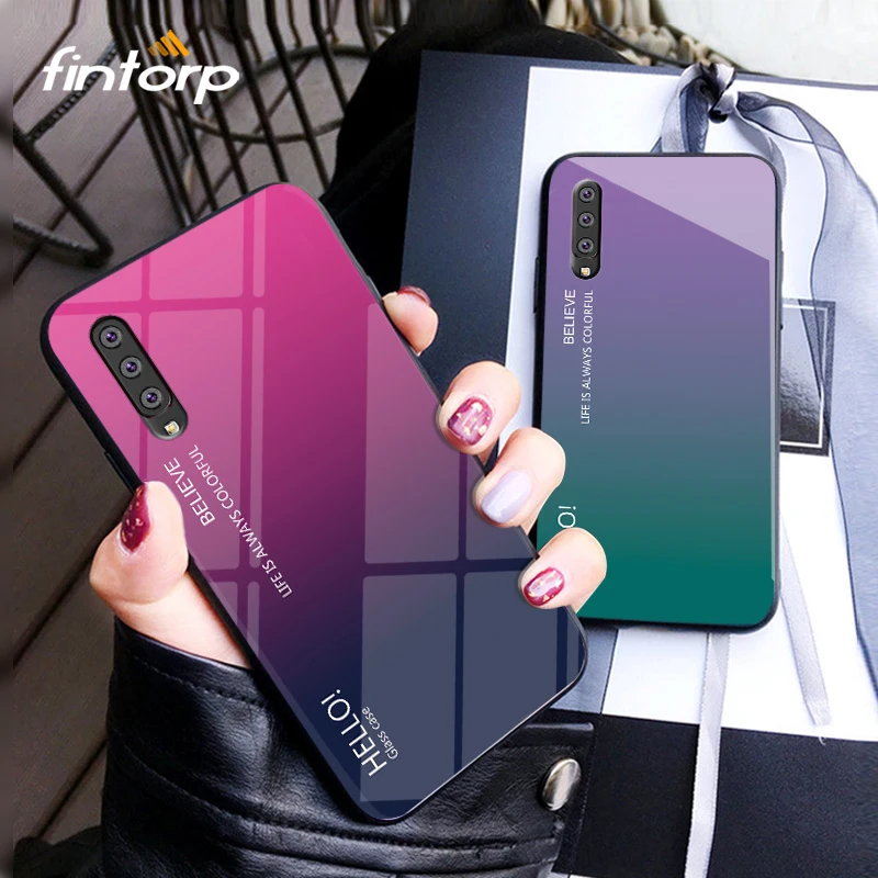 

SFor Samsung Galaxy A70 A60 A50 A40 A30 A20 S10 Plus S10e Case Gradient Tempered Glass Cover for Samsung A7 A9 2018 A8 A6 Plus