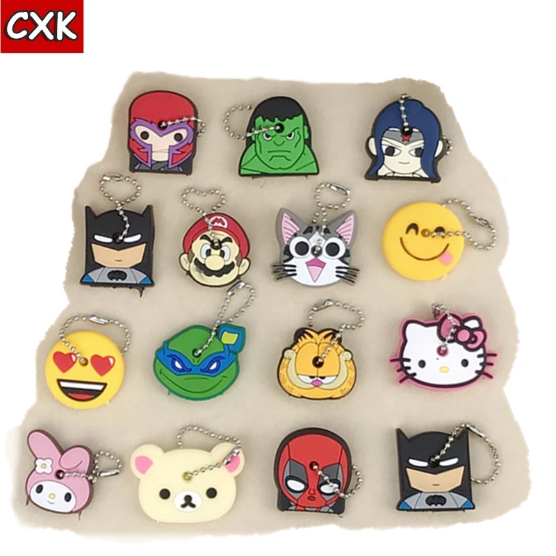 

50PCS Cartoon Key Wallet Silicone Key Holder Case Cute Key Spider Captain Superman Batman Minions plush toy
