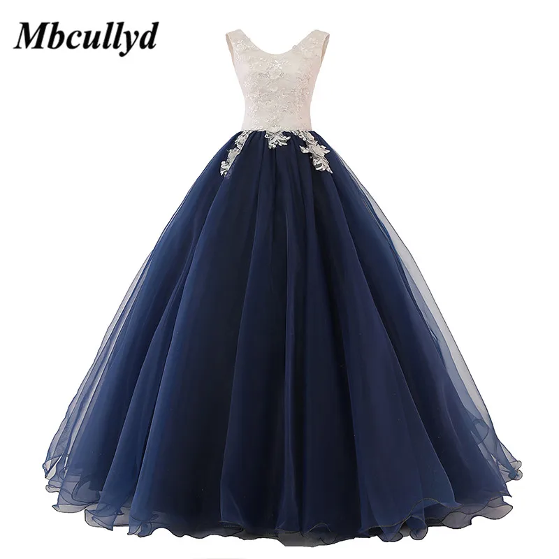 

Mbcullyd Navy Blue Ball Gown Quinceanera Dresses 2019 Gorgeous Applique Lace Princess Vestidos de 15 anos Sweet 16 Party Gowns