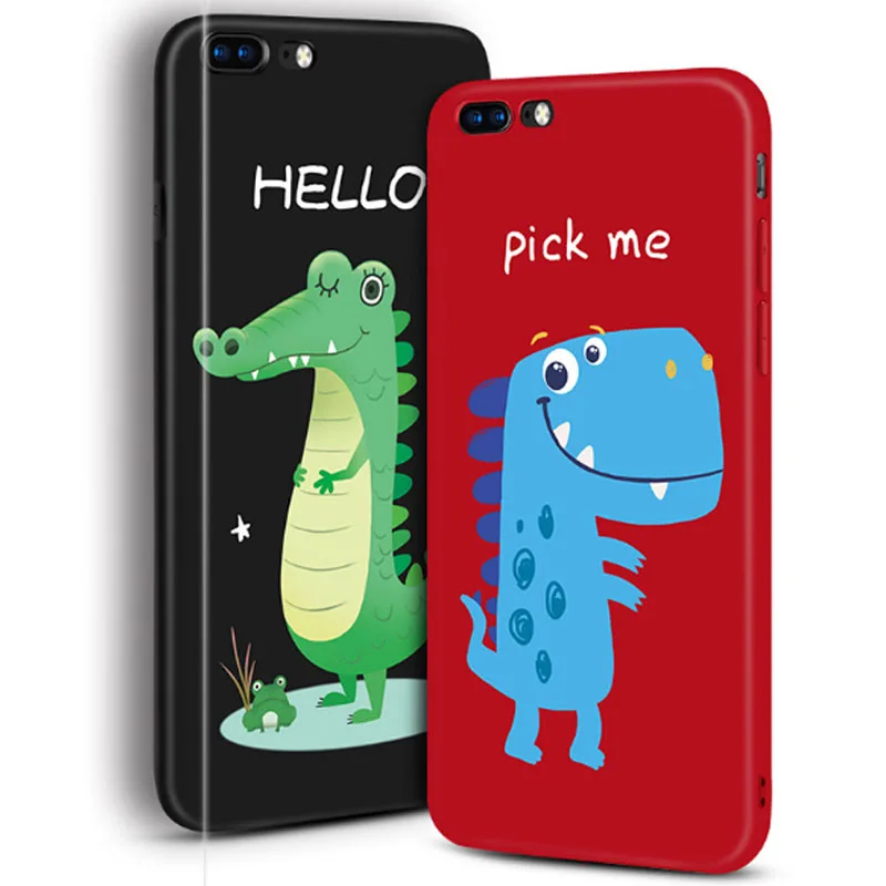 

Soft TPU Pattern Matte Case For iPhone 6 6S 7 8 Plus X Cases Cover Cute Cartoon Cat Rabbit Black Red Back Cover For iPhone 7 8