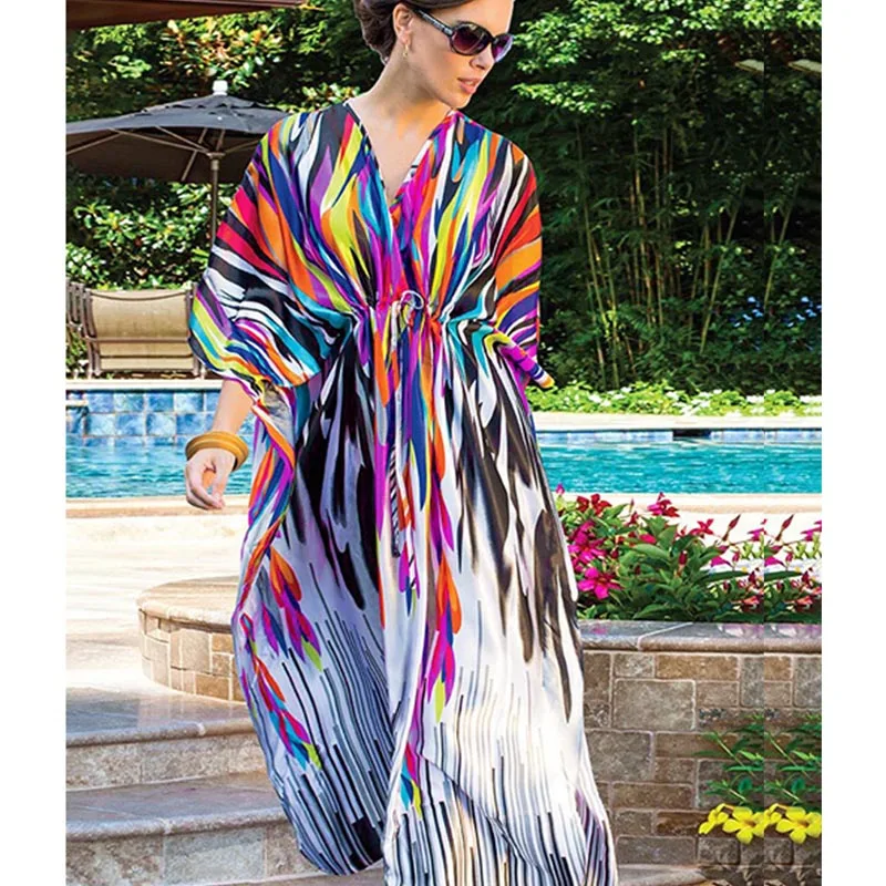 

Beach Dresses Women Loose Long Maxi Dress Bikini Cover Up Printed Bohemia Loose Swimsuit Cape Summer 2019 New Women's Tunic
