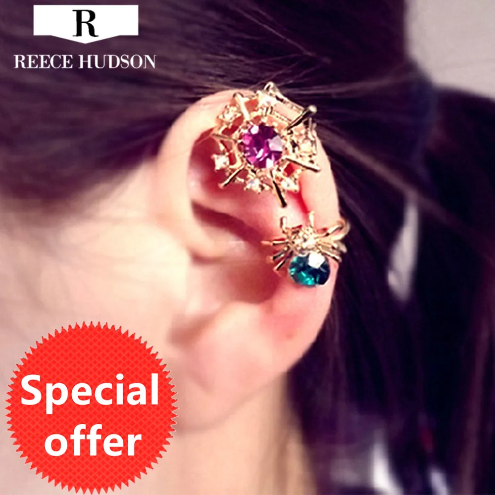 Fashion clip on earrings Spider ear cuffs color crystal spider web