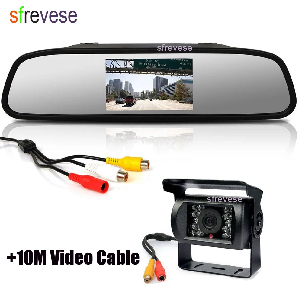 

18 LED IR CCD Car Bus Reverse Reversing Parking Backup Camera Waterproof + 4.3" LCD Vehicle Rear View Mirror Monitor