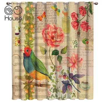 

COCOHouse Hand-Drawn Pattern Wallpaper Parrot Flower Butterfly Window Treatments Curtains Valance Decor Bathroom Kitchen Drap