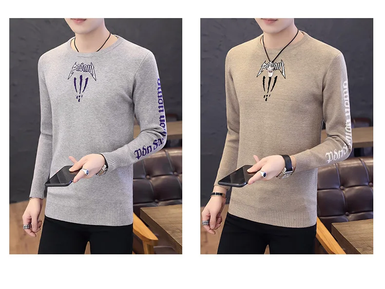 2018 новые зимние Для мужчин свитер Для мужчин с О-образным вырезом Письмо печати свитер для повседневной носки Для мужчин Slim Fit Марка