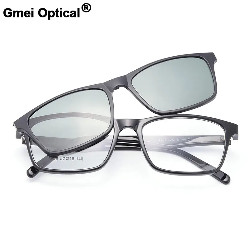 

Gmei Optical 1608 Urltra-Light TR90 Eyeglasses Frame with Polarized Clip-on Sunshades for Women and Men Eyewear