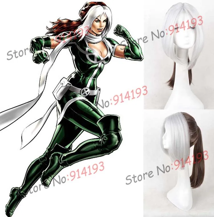 

New Arrival X-Men Rogue Wig Mix Color long Cosplay Wig with ponytail for Women partty Free Shipping