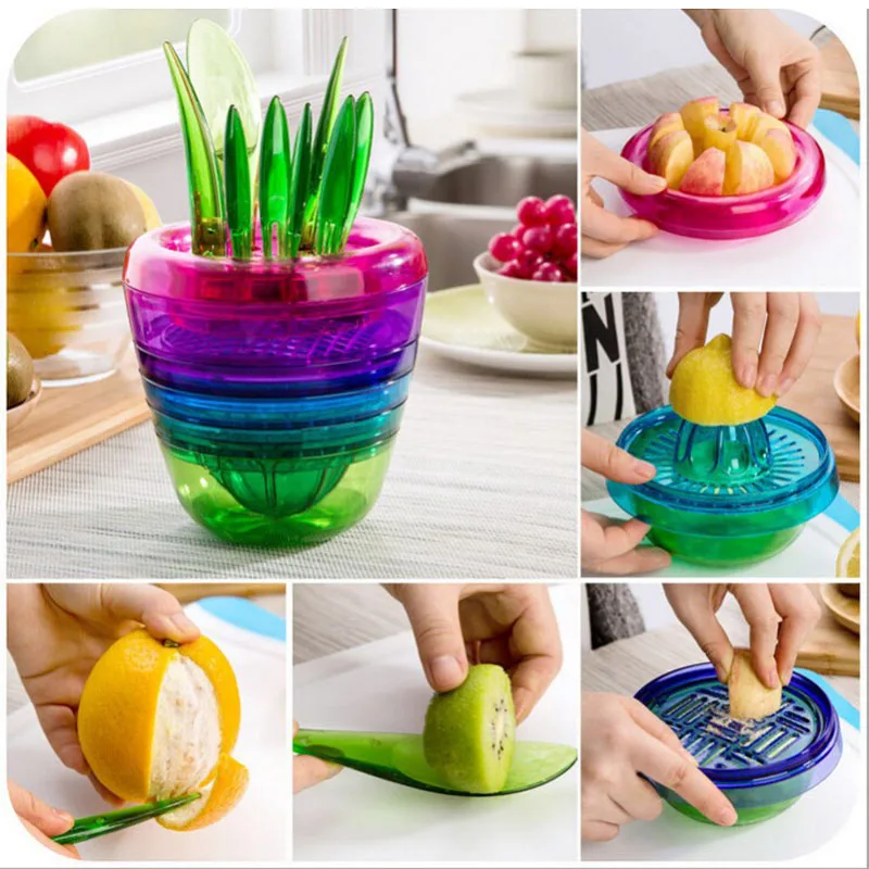 10Pcs/set Creative Colorful Fruit Salad Cutter Citrus Juicer Grinder