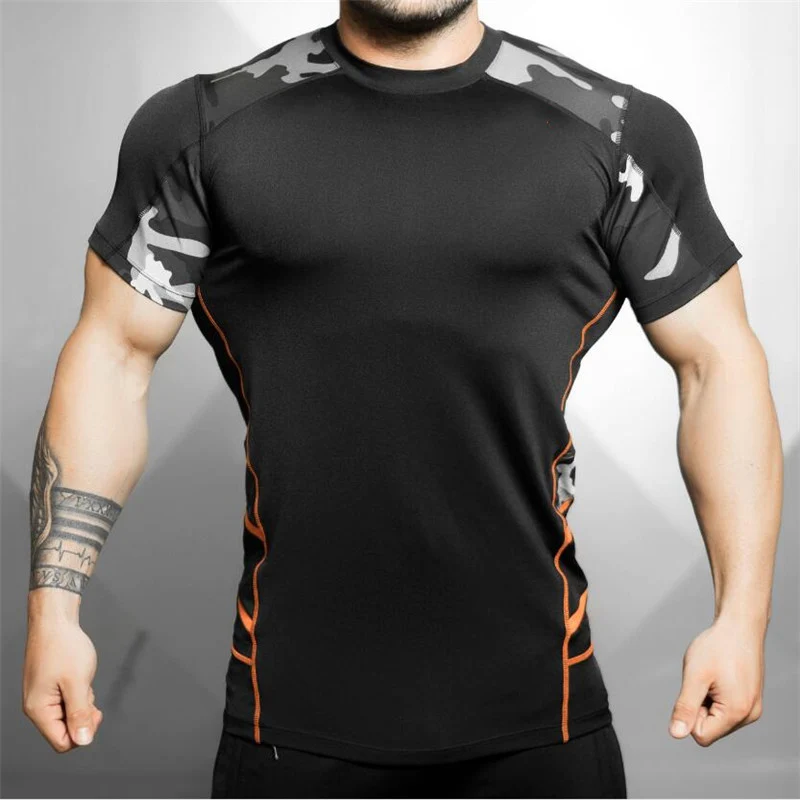 Shark Bay Новая мужская облегающая футболка с коротким рукавом фитнес-организация спортзалы фитнесс фитнес сплайсинга хлопковая футболка