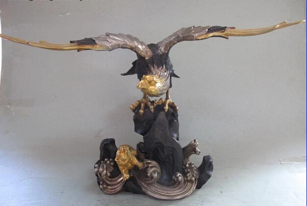 

shitou 002075 China Regius 100% Pure Bronze 24K Gold silver-Gilt bear roar Fly eagle Statue discount 30% (C0324)