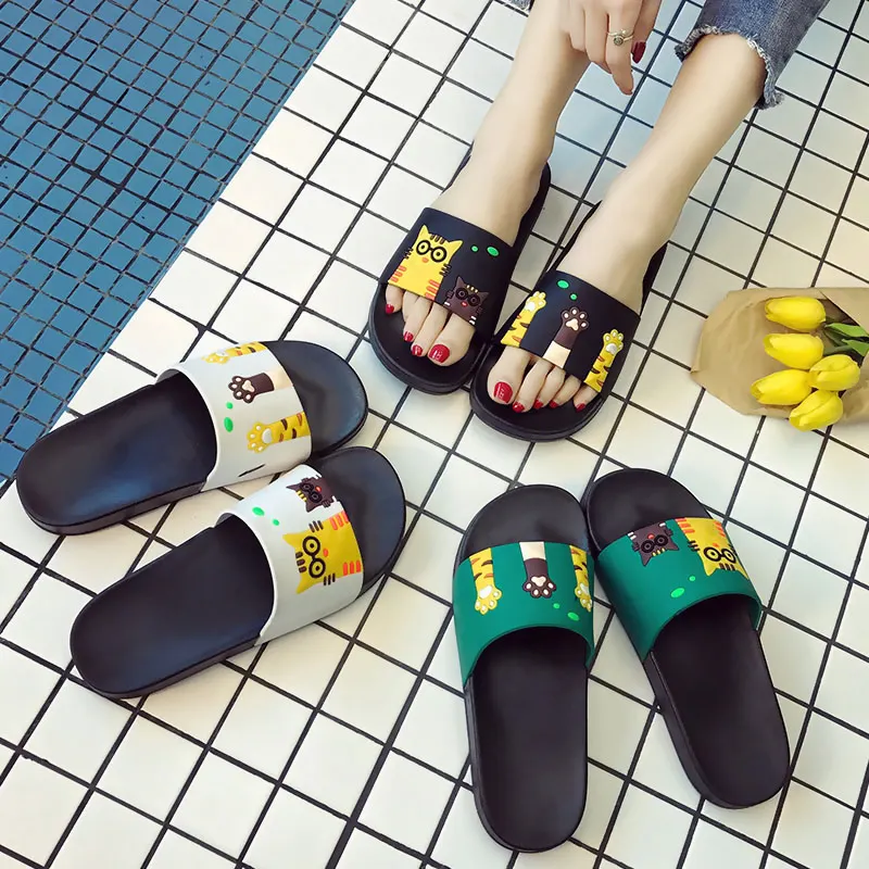Women Slippers Summer Women Slides Cute Cat Cartoon Platform Sandals