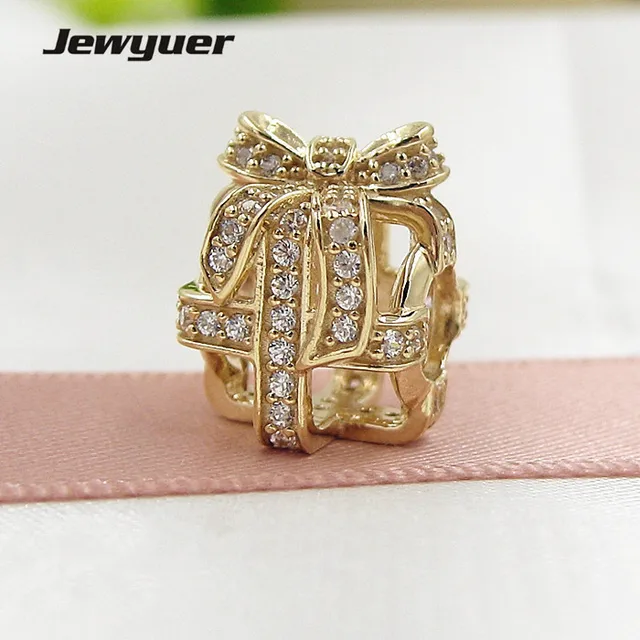 Openwork gift charms 14K solid gold beads Fit 925 sterling silver bracelets DIY for women Christmas gift Memnon  GD0082