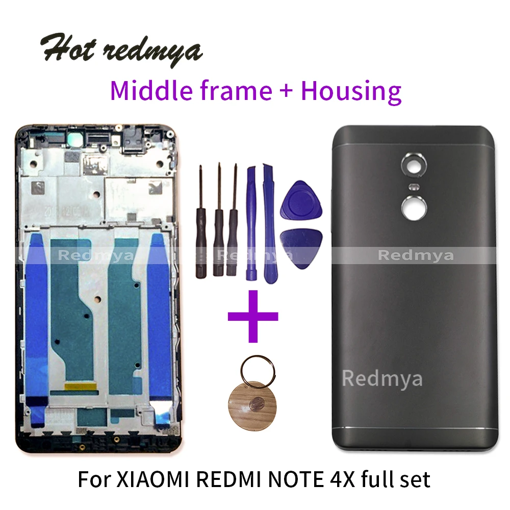 

Note 4X Full Housing Middle Frame For Xiaomi Redmi Note 4X LCD Front Frame Middle +Metal Battery Back Cover Repair Part + Tools