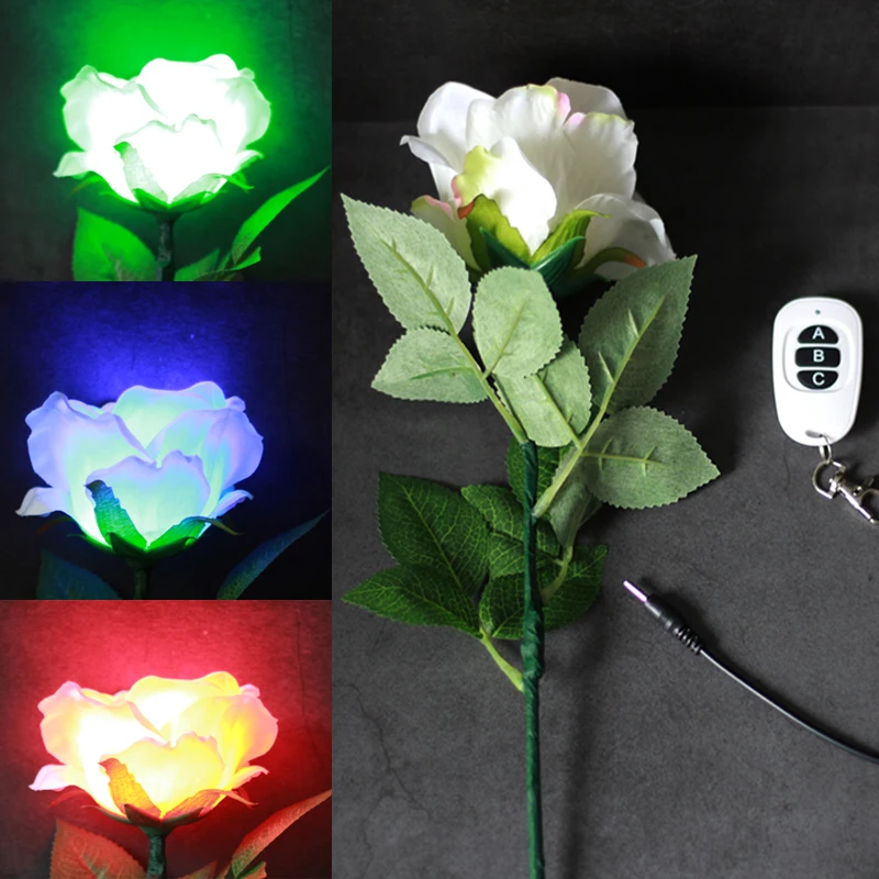 

Three-Color Light Rose Remote Control,Magic Tricks Gimmick Props Professional Magicians Stage Bar Wedding Illusions Mentalism