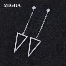 MIGGA модные кубические циркониевые хрустальные серьги треугольные длинные висячие шпильки геометрической формы серьги белого золота цвета