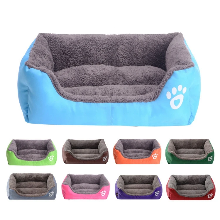 cheap Warm Candy Color Paw Pet Sofa S M L Dog Beds Waterproof Bottom Soft Fleece Warm Cat Bed Mats House Pet Supplies