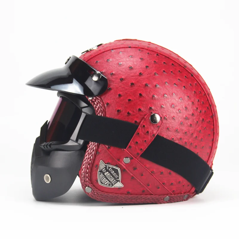 Шлемы из искусственной кожи 3/4 мотоциклетный шлем Чоппер велосипедный шлем с открытым лицом винтажный мотоциклетный шлем с маской - Цвет: VS Red 2