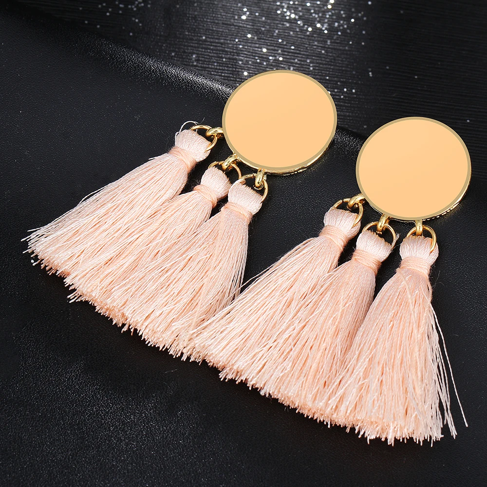 17 KM Bohemian Geometric Long Tassel Drop Earrings For Women Silk Fabric Pendant Dangle Earring Statement Ethnic Jewelry 6 Color