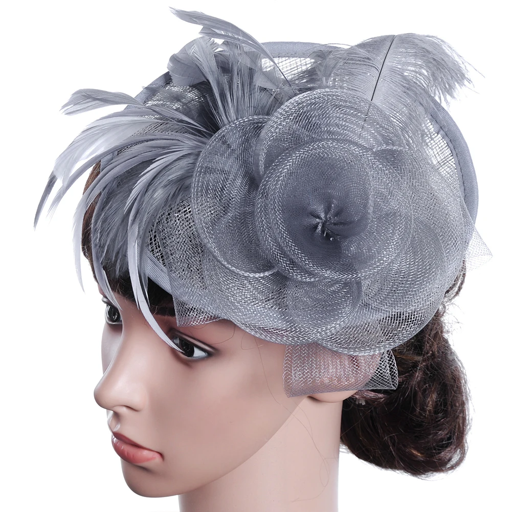 Edison88 Net Feather Women Fascinator Elegant Headband Clip Wedding