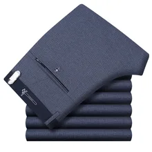 Мужские s Высокие Стрейч прямые брюки от костюма Летние Мужские модельные Брюки прямые деловой официальный офисный Брюки Большие размеры классические брюки