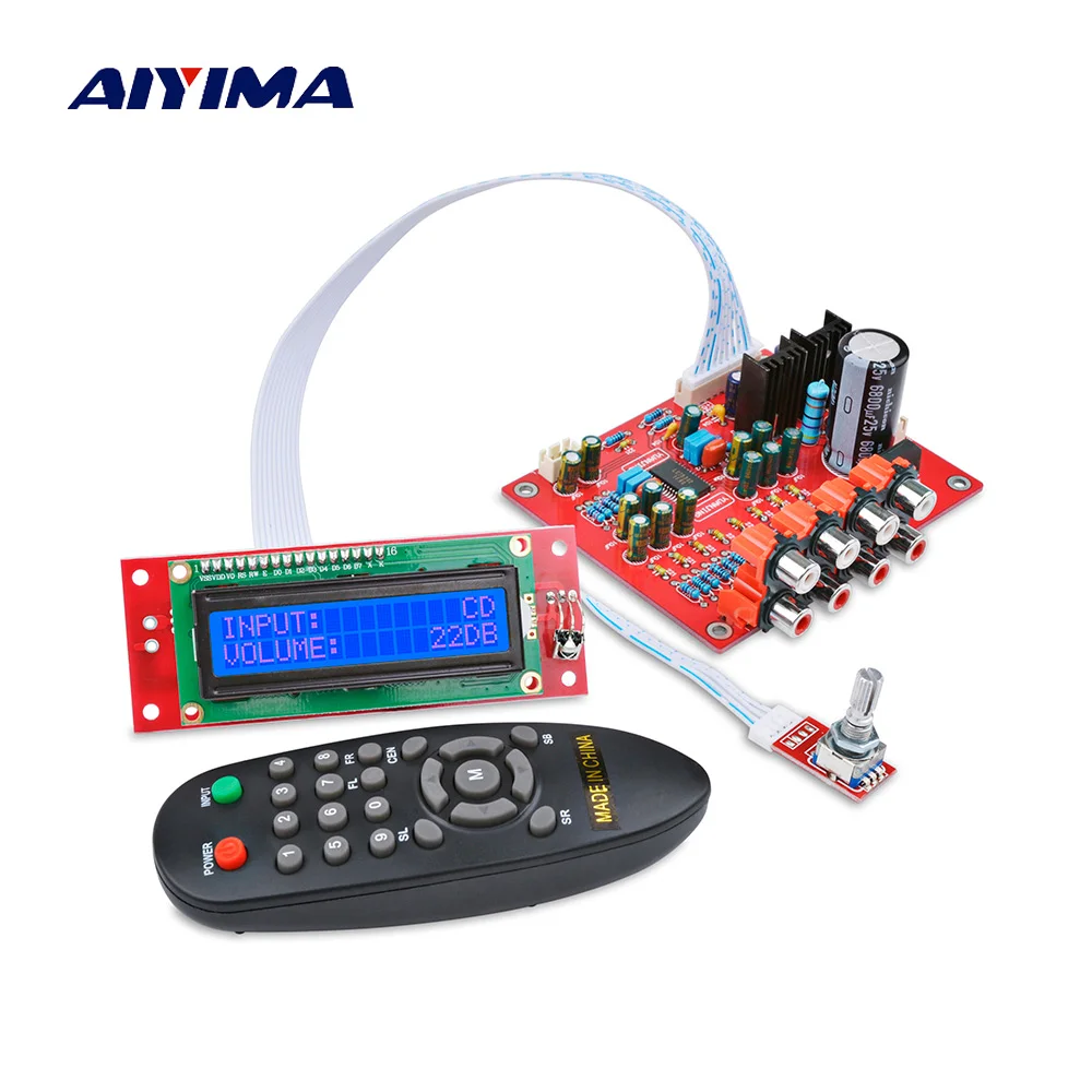 AIYIMA 4 Ways Audio Input Treble Bass Volume Tone Remote Control LC75342 Preamplifier Tone Board LCD Display DIY Home Amplifier