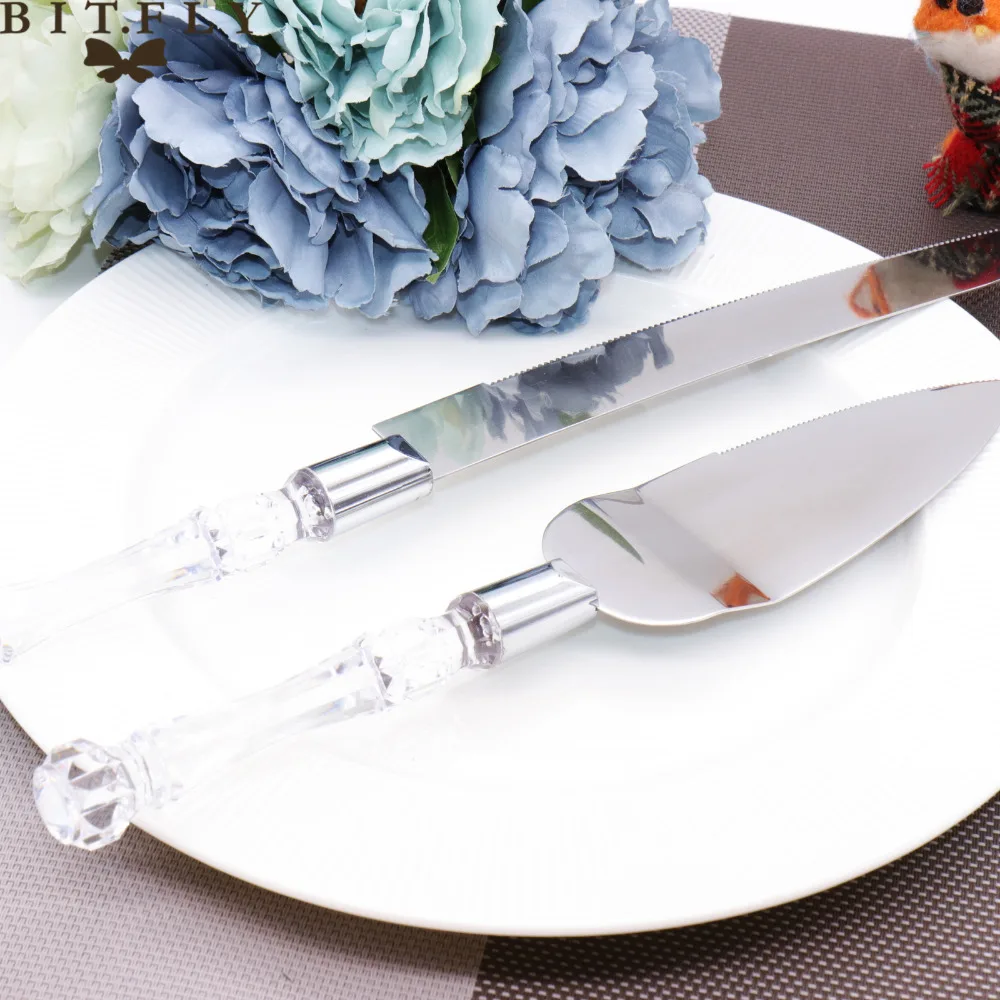 Stainless Steel Wedding Party Cake Knife Server Set Acrylic Faux