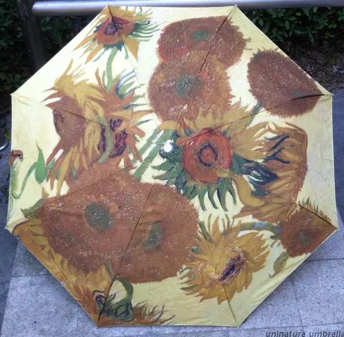 

2018 hot sale oil painting umbrella sunflower sun and rain durable yellow umbrella
