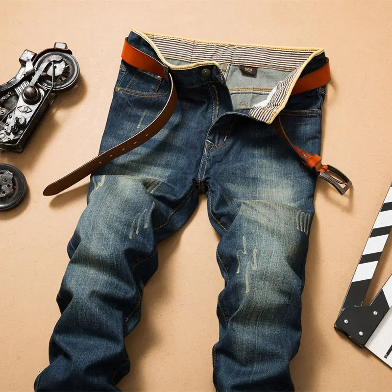 

Vintage Stonewash Ripped Jeans Men Brand Quality Denim Pants