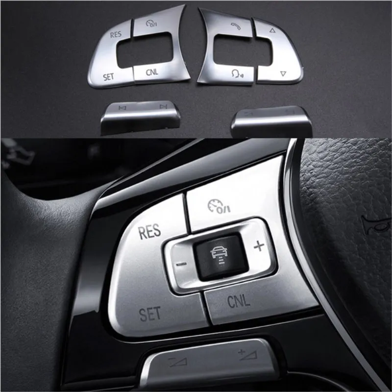 

6pcs Chrome Car steering wheel Button knob trim Cover ABS sticker for some V-W passat B7 B8 J-ETTA Tiguan CC GOLF MK7
