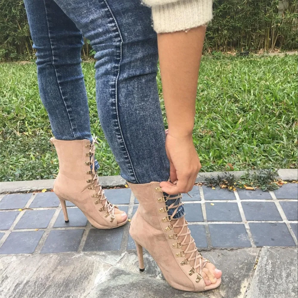 TAN KNEE LACE UP HIGH HEELS STILETTO FASHION GLADIATOR NEW HOT SANDALS SUMMER