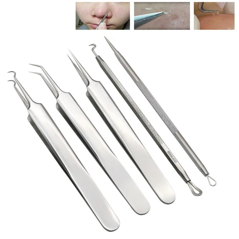 

5Pcs/Set Acne Blackhead Removal Needles Kit Pimple Extractor Black Head Pore Cleaner Deep Cleansing Tool Beauty Skin Care NM006