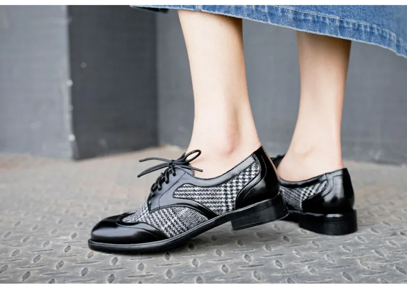 Women Oxford Luxury Brogue Shoes Women Designers Lace Up FLock+Leather Office Lady Shoes Platform Casual Oxford Shoes For Women (52)