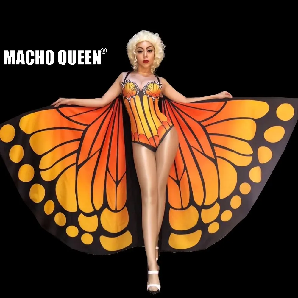 

Drag Queen Costumes Butterfly Burning Man Bodysuit Jumpsuit Celebrity Singer Stage Runway Women Outfit Birthday Party Wear