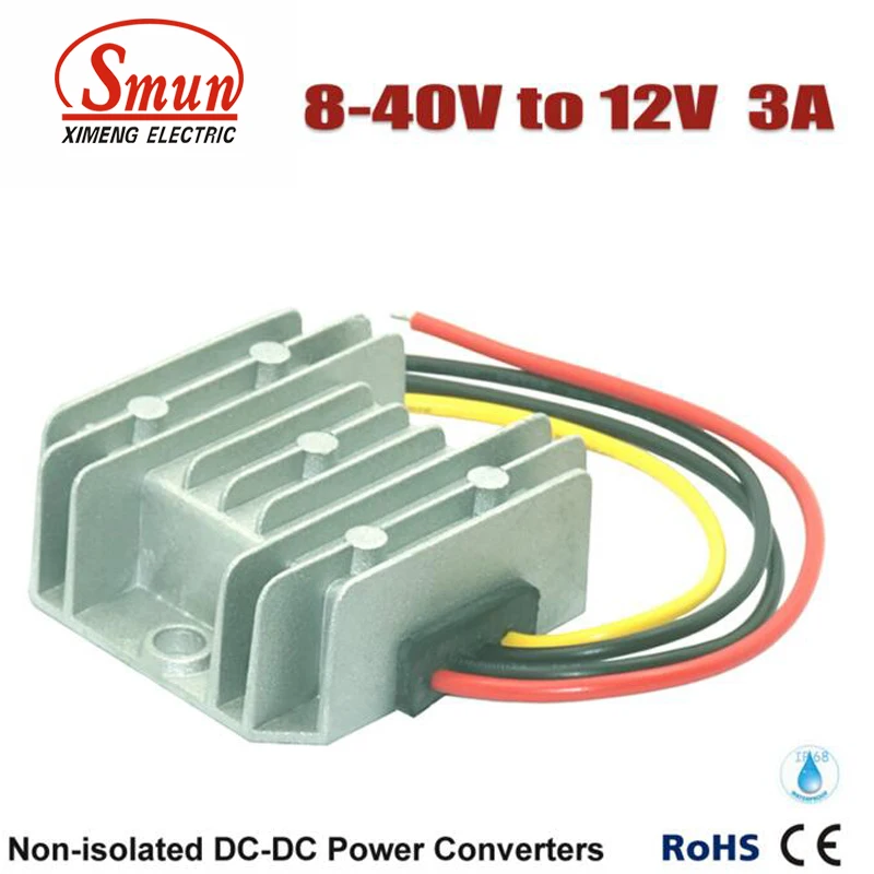 

Non-isolated Waterproof 12V 24V 36V to 12V 3A Boost Buck DC-DC Converter