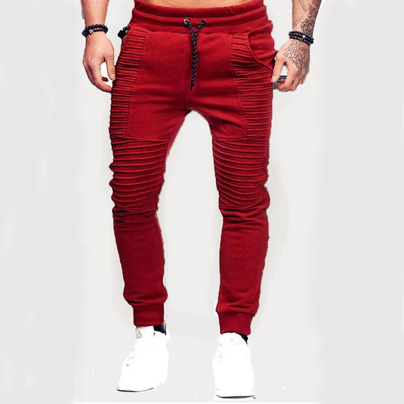 Осенне-зимние спортивные брюки-карандаш, длинные брюки в стиле хип-хоп, спортивные брюки со шнуровкой, повседневные брюки высокого качества - Color: Red