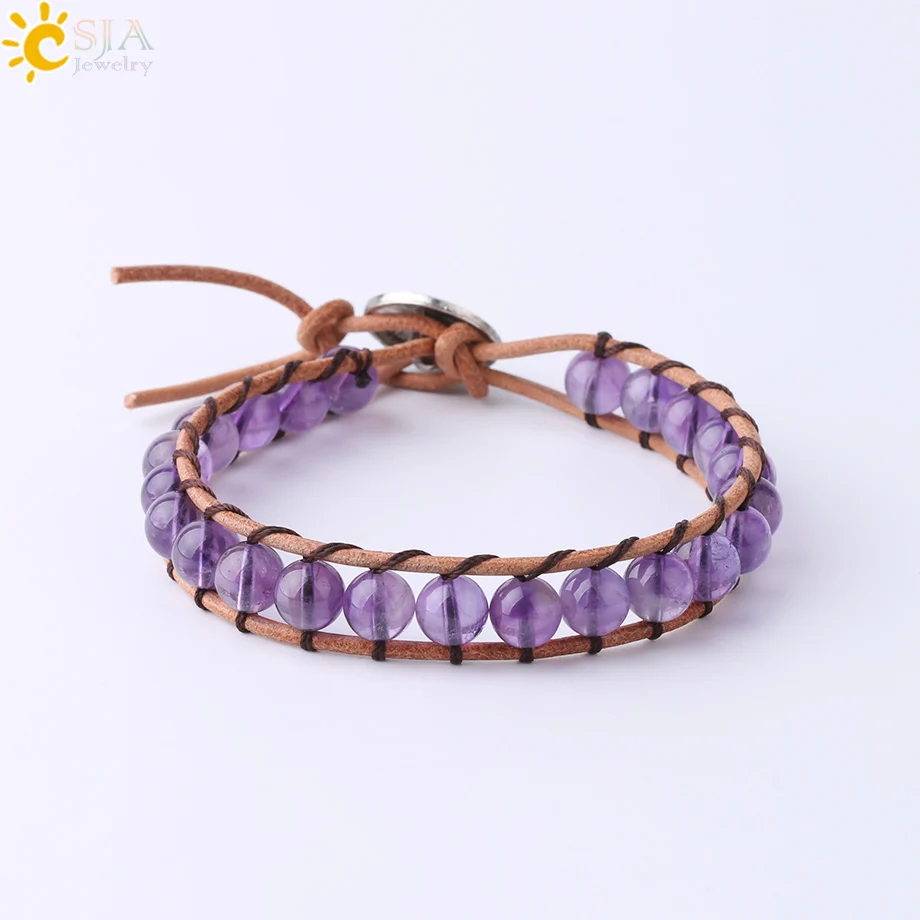 Amethyst CSJA женские браслеты дружбы натуральные драгоценные камни каменный розовый кварц аметисты обертывание ювелирные изделия массивный браслет ювелирные изделия в стиле бохо S223 - Окраска металла: Amethyst