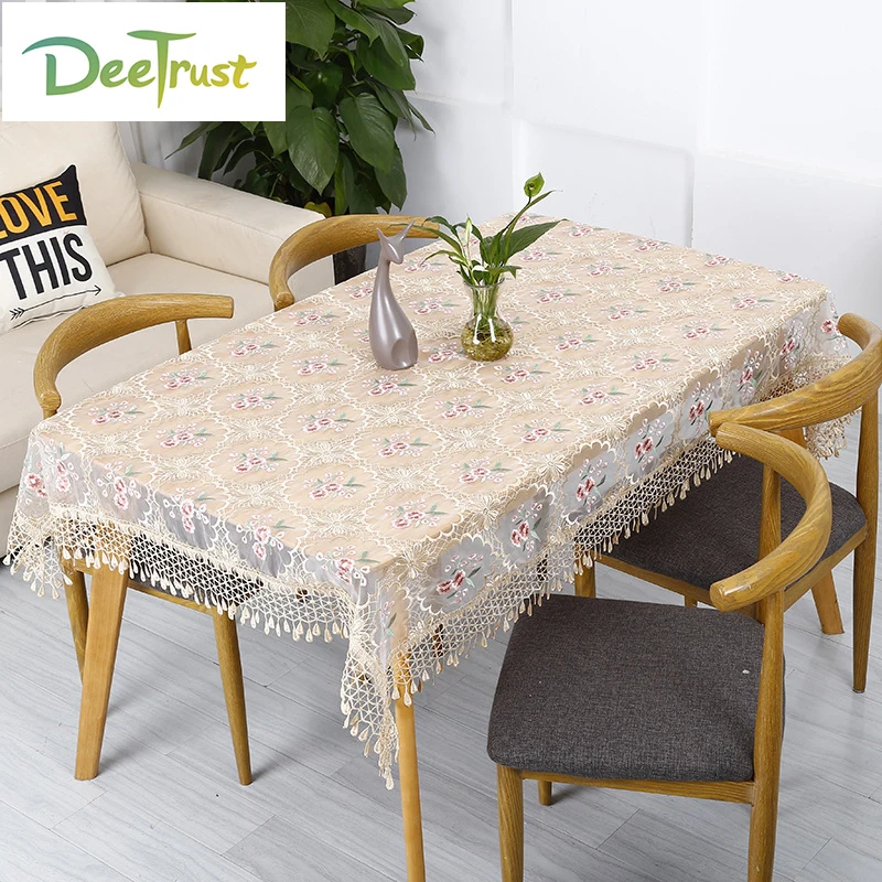 New Yarn Lace Glass Yarn Translucent Table Cloth Embroidered TV Cabinet Table Cover Pastoral Household Tea Table Cloth
