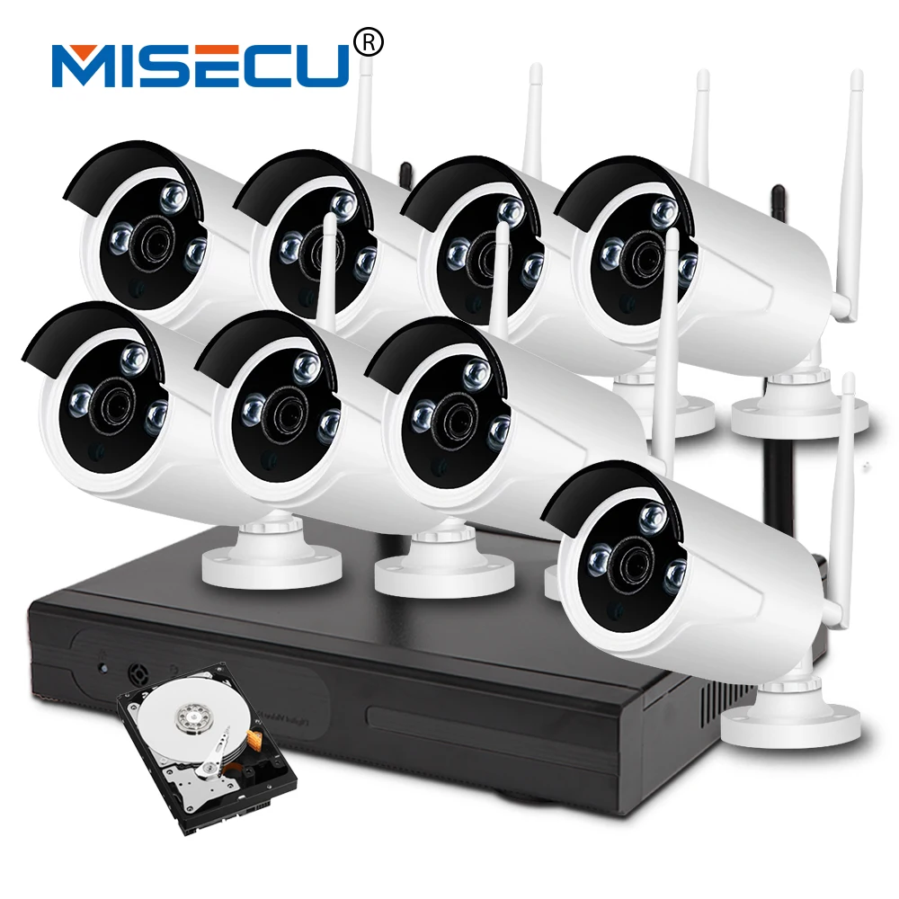  MISECU plug&play 720P VGA/HDMI 8CH HD NVR wifi KIT night vision 4TB HDD Wireless nvr Eseenet APP P2P WIFI IP Camera Waterproof 