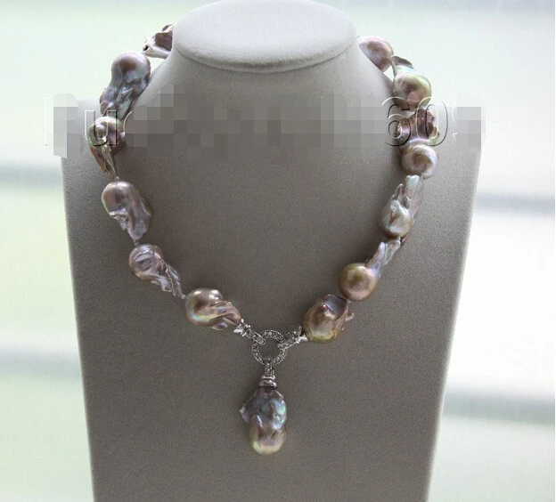 

shipping>>> >>> Genuine 17" 29mm purple Reborn keshi pearls necklace Platinum Plated clasp e2249