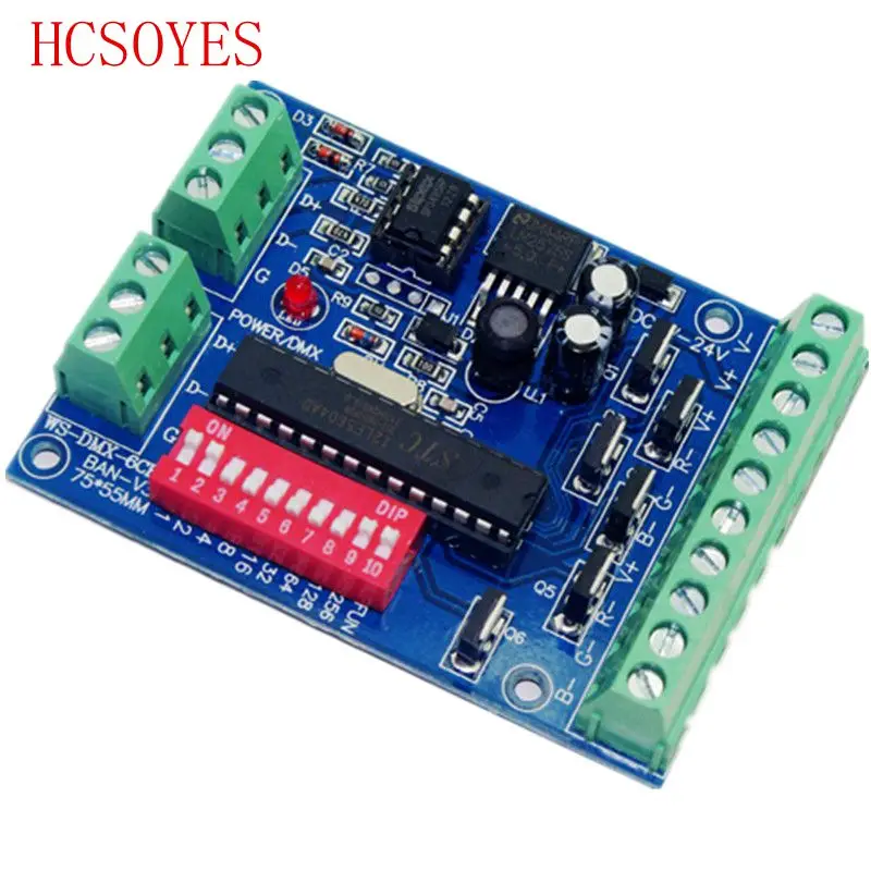 6 Canali 6Ch Facile Regolatore Di Dmx, Rgb Led Dmx512 Dimmer,Led Decoder,Dc5V-24V, Per Luci Di Striscia Del Led Della Lampada Della Lampadina, 4A Ogni