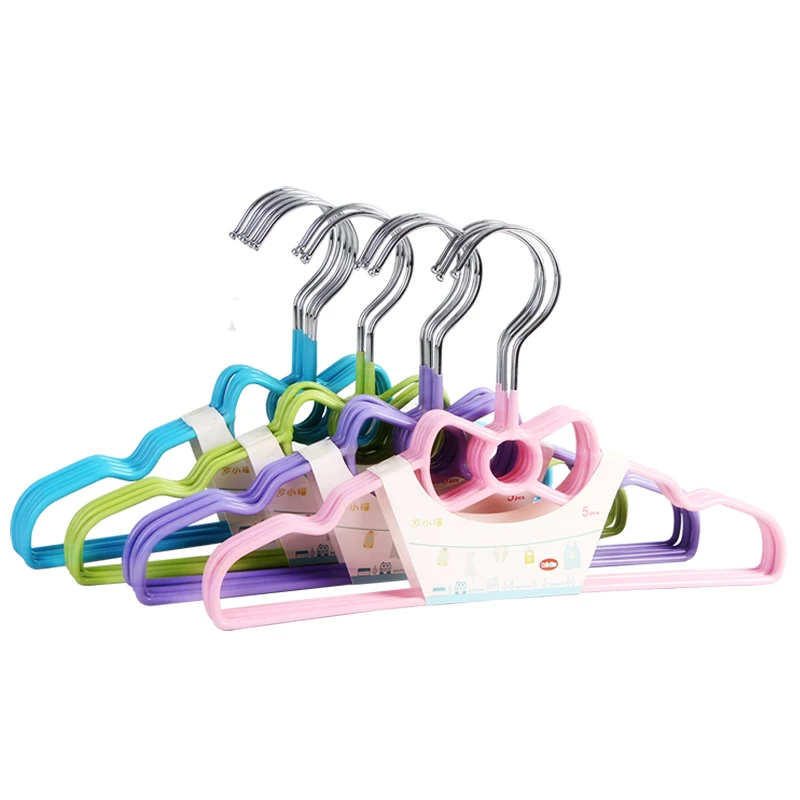 10 pcs/lot Plastic Kid's Clothes Hangers Heart-shaped Bowknot-shaped Children's Clothing Rack Anti-skid PVC Coating Metal Hanger