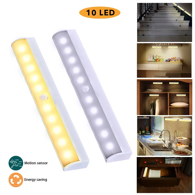 Motion Sensor LED Night Light 10 LED Closet Lights Battery Powered Wireless Cabinet Infrared Motion Detector Wall Lamp (13)