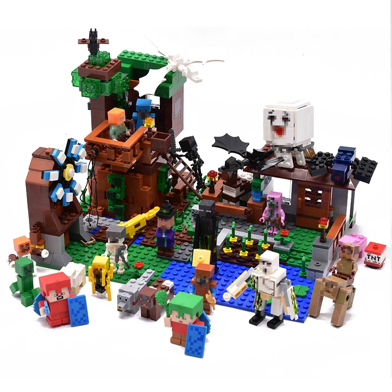 

Minecraft Tree House Windmill Tree House Farm My World 1007pcs Building Blocks Bricks Mini DIY Toys Zombie Figures For Children
