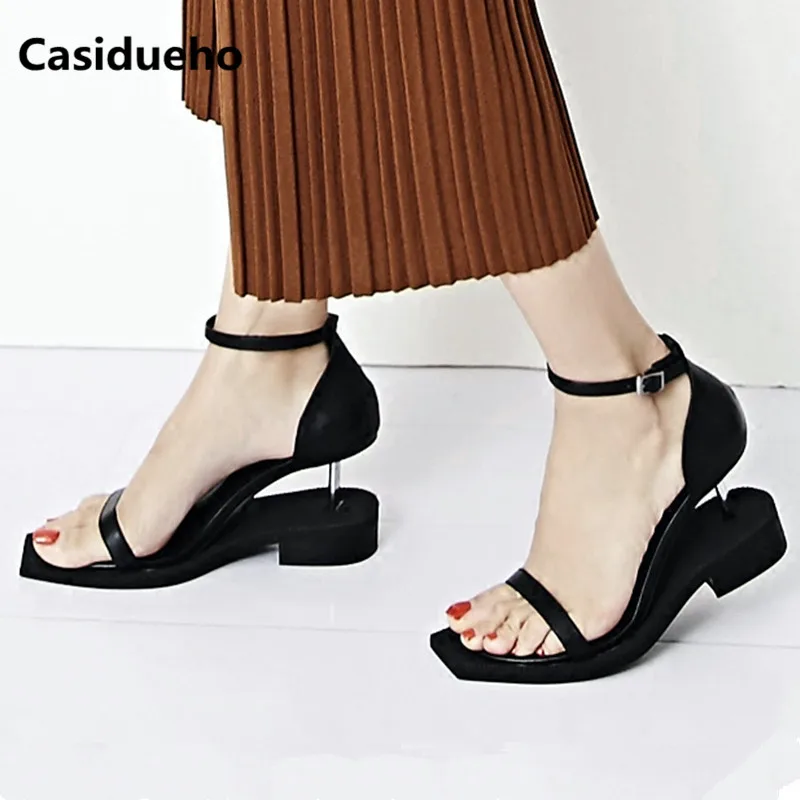 

Metal Heels Wedges Leather Gladiator Sandals Black Strap Shoes Woman Summer Zapatos Mujer Brand Sexy Sandalias Platform Shoes 40