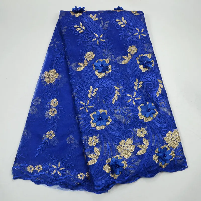 

african lace fabric with 3D Applique beads 2018 latest high quality 3D lace fabric with sequins Fashion Sewing Material