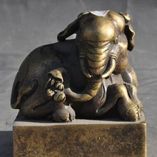 Xd 003335 старый Китайский Бронзовый благоприятный Статуя Слона Dynasty императорская Печать Штамп Перстень