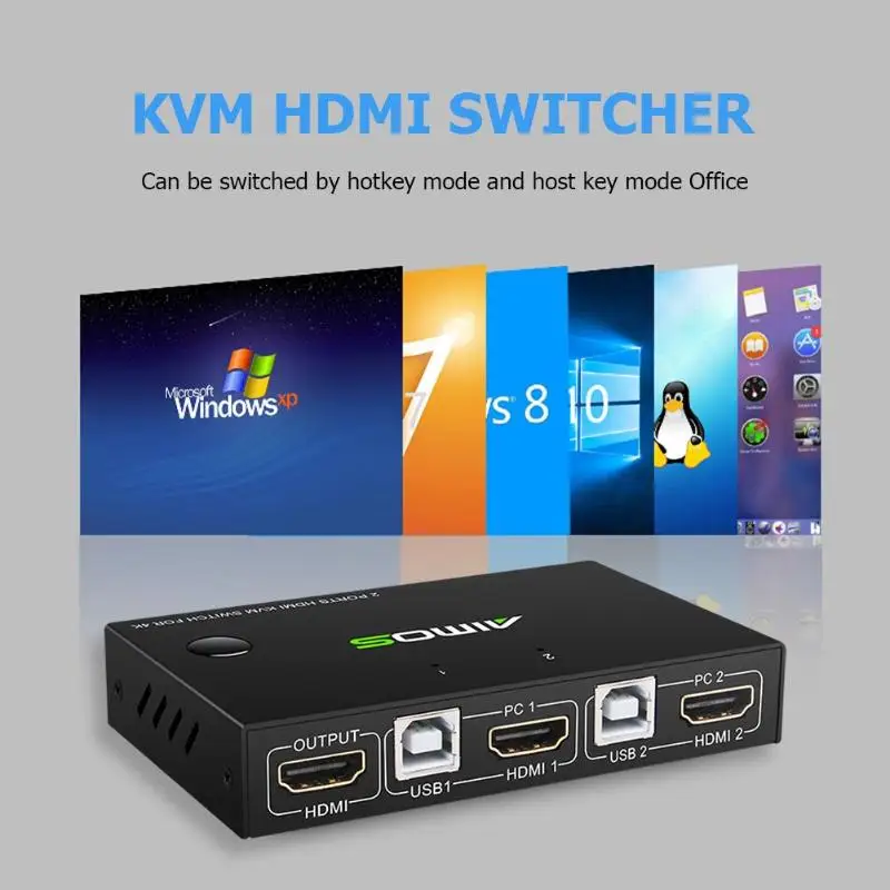 2 порта HDMI USB KVM 4K коммутатор разветвитель для обмена монитором клавиатура мышь Адаптивная декорация EDID/HDCP