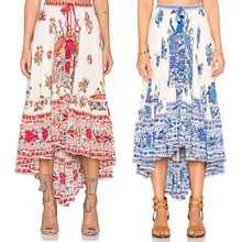 Для женщин Женская мода Лето Boho Floral Print Maxi Skirt пляжного отдыха Высокая талия асимметричный подол шифон долго Повседневная юбка